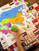 Drewniana Mapa Azji Montessori - flagi państw azjatyckich, państwa Azji