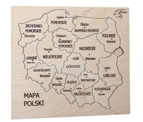 Drewniana Mapa Polski - województwa w Polsce, układanka Montessori Drewniana Mapa Polski - województwa w Polsce, układanka Montessori