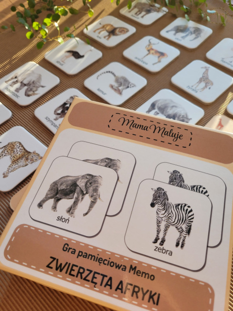 Memo Zwierzęta Afryki, realistyczne malowane ilustracje Memo Zwierzęta Afryki, realistyczne malowane ilustracje