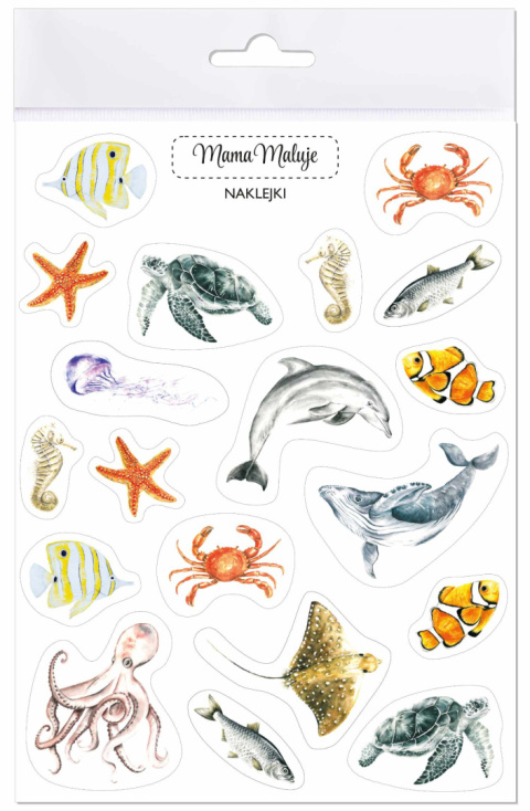 Naklejki Zwierzęta mórz i oceanów, realistyczne malowane ilustracje Naklejki Zwierzęta mórz i oceanów, realistyczne malowane ilustracje