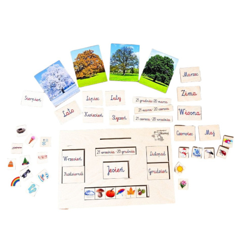 Pory roku - drewniana układanka montessori kolorowe karty nauka Pory roku - drewniana układanka montessori kolorowe karty nauka