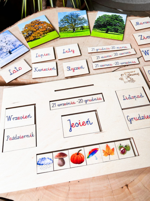 Pory roku - drewniana układanka montessori kolorowe karty nauka Pory roku - drewniana układanka montessori kolorowe karty nauka
