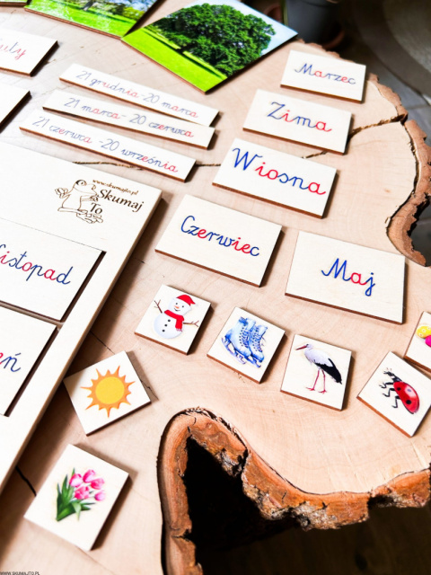 Pory roku - drewniana układanka montessori kolorowe karty nauka Pory roku - drewniana układanka montessori kolorowe karty nauka