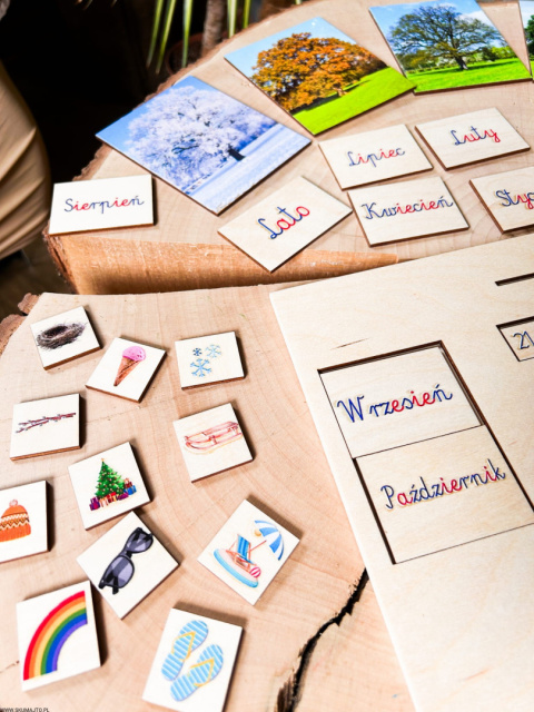 Pory roku - drewniana układanka montessori kolorowe karty nauka Pory roku - drewniana układanka montessori kolorowe karty nauka
