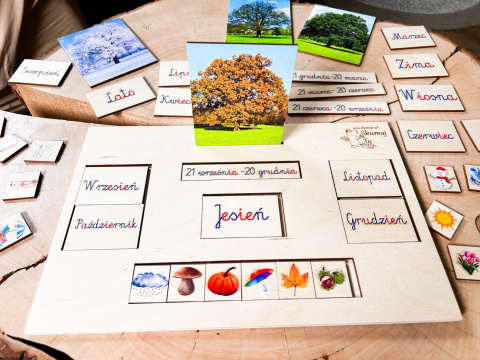 Pory roku - drewniana układanka montessori kolorowe karty nauka Pory roku - drewniana układanka montessori kolorowe karty nauka