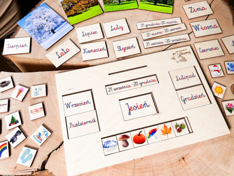 Pory roku - drewniana układanka montessori kolorowe karty nauka Pory roku - drewniana układanka montessori kolorowe karty nauka