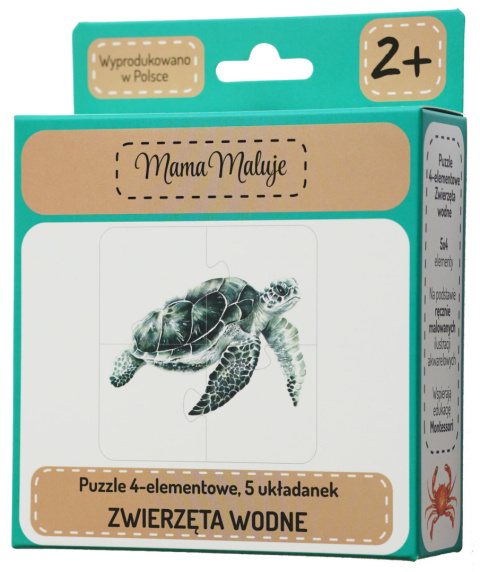 Puzzle 4-elementowe Zwierzęta wodne, realistyczne malowane ilustracje Puzzle 4-elementowe Zwierzęta wodne, realistyczne malowane ilustracje