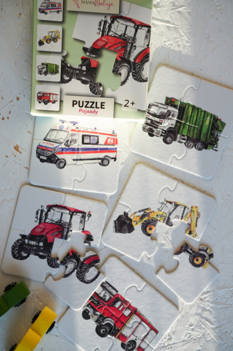 Puzzle 4-elementowe pojazdy, realistyczne malowane ilustracje Puzzle 4-elementowe pojazdy, realistyczne malowane ilustracje
