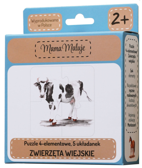 Puzzle 4-elementowe Zwierzęta wiejskie, realistyczne malowane ilustracje Puzzle 4-elementowe Zwierzęta wiejskie, realistyczne malowane ilustracje