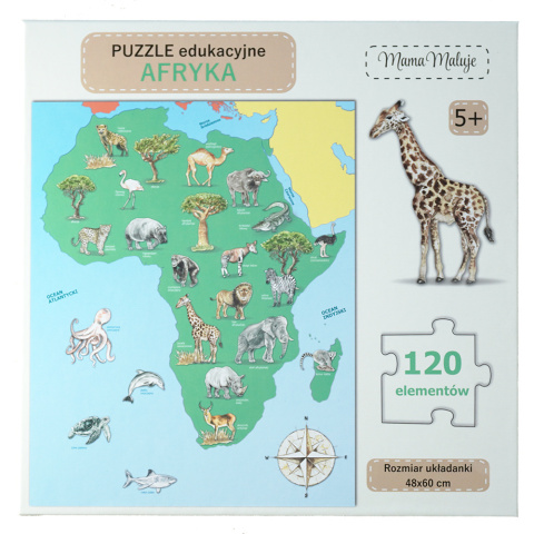Puzzle edukacyjne Afryka 120 el., realistyczne malowane ilustracje Puzzle edukacyjne Afryka 120 el., realistyczne malowane ilustracje