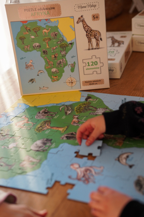 Puzzle edukacyjne Afryka 120 el., realistyczne malowane ilustracje Puzzle edukacyjne Afryka 120 el., realistyczne malowane ilustracje