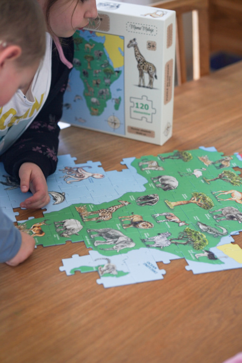 Puzzle edukacyjne Afryka 120 el., realistyczne malowane ilustracje Puzzle edukacyjne Afryka 120 el., realistyczne malowane ilustracje