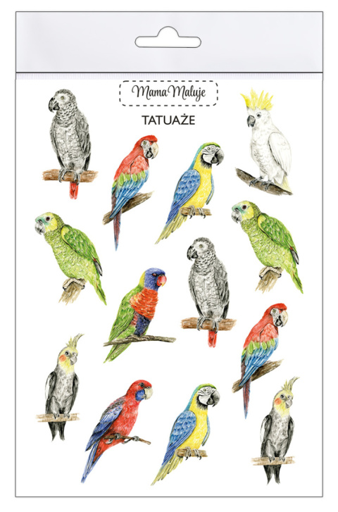 Tatuaże zmywalne Papugi, realistyczne malowane ilustracje Tatuaże zmywalne Papugi, realistyczne malowane ilustracje