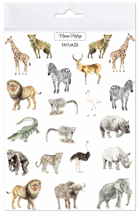 Tatuaże zmywalne Zwierzęta Afryki, realistyczne malowane ilustracje Tatuaże zmywalne Zwierzęta Afryki, realistyczne malowane ilustracje