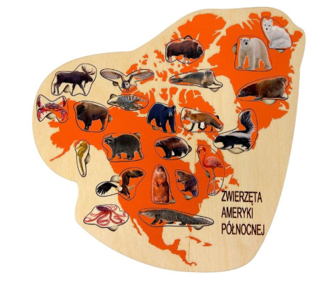 Zwierzęta Ameryki północnej, drewniana układanka o zwierzętach, drewniane konty Zwierzęta Ameryki północnej, drewniana układanka o zwierzętach, drewniane konty