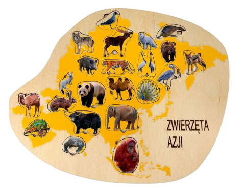 Zwierzęta Azji, drewniana układanka o zwierzętach, drewniane kontynenty Zwierzęta Azji, drewniana układanka o zwierzętach, drewniane kontynenty